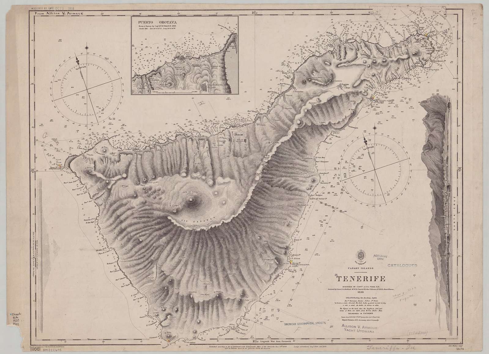 Admiralty Chart No 1870c Tenerife, Published 1848