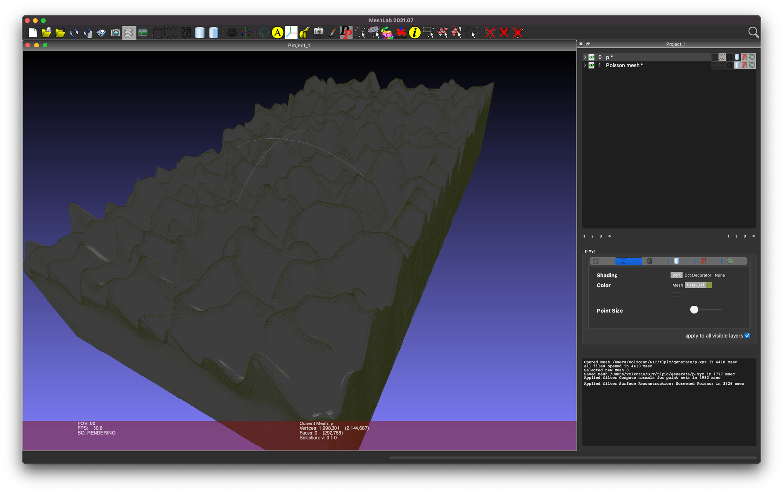 meshlab screenshot, complete mesh